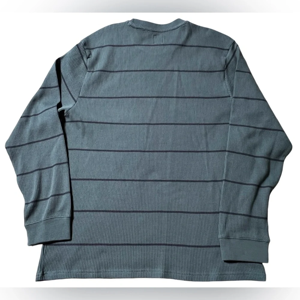 RVCA Day Shift Thermal Stripe Long Sleeve Shirt Men’s XXL Green Blue Waffle Knit